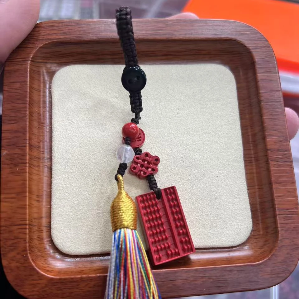 含辰砂工艺品高含量水飞砂算盘挂配五彩结朱砂包包挂