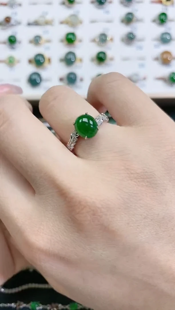 翡翠戒指银S925镶嵌天然翡翠