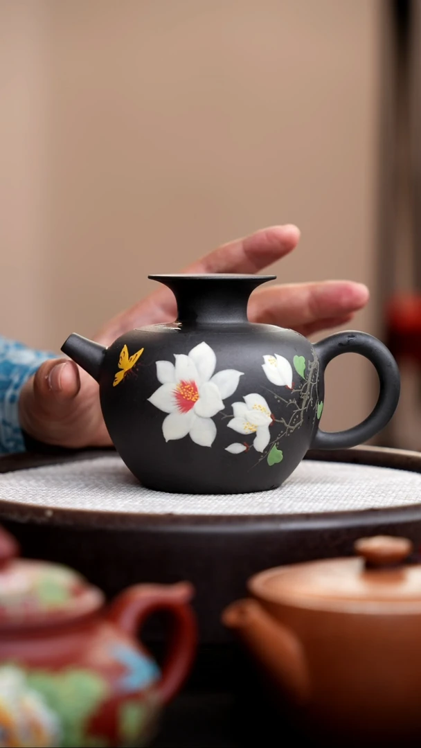 茶壶紫砂云雾公道壶泥绘蝶恋花006