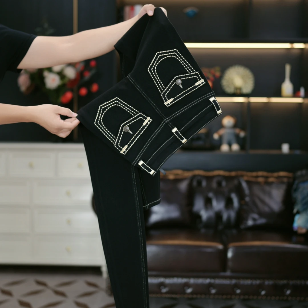 巨显瘦~黑色修身牛仔裤女九分秋季弹力高腰紧身显瘦小脚裤