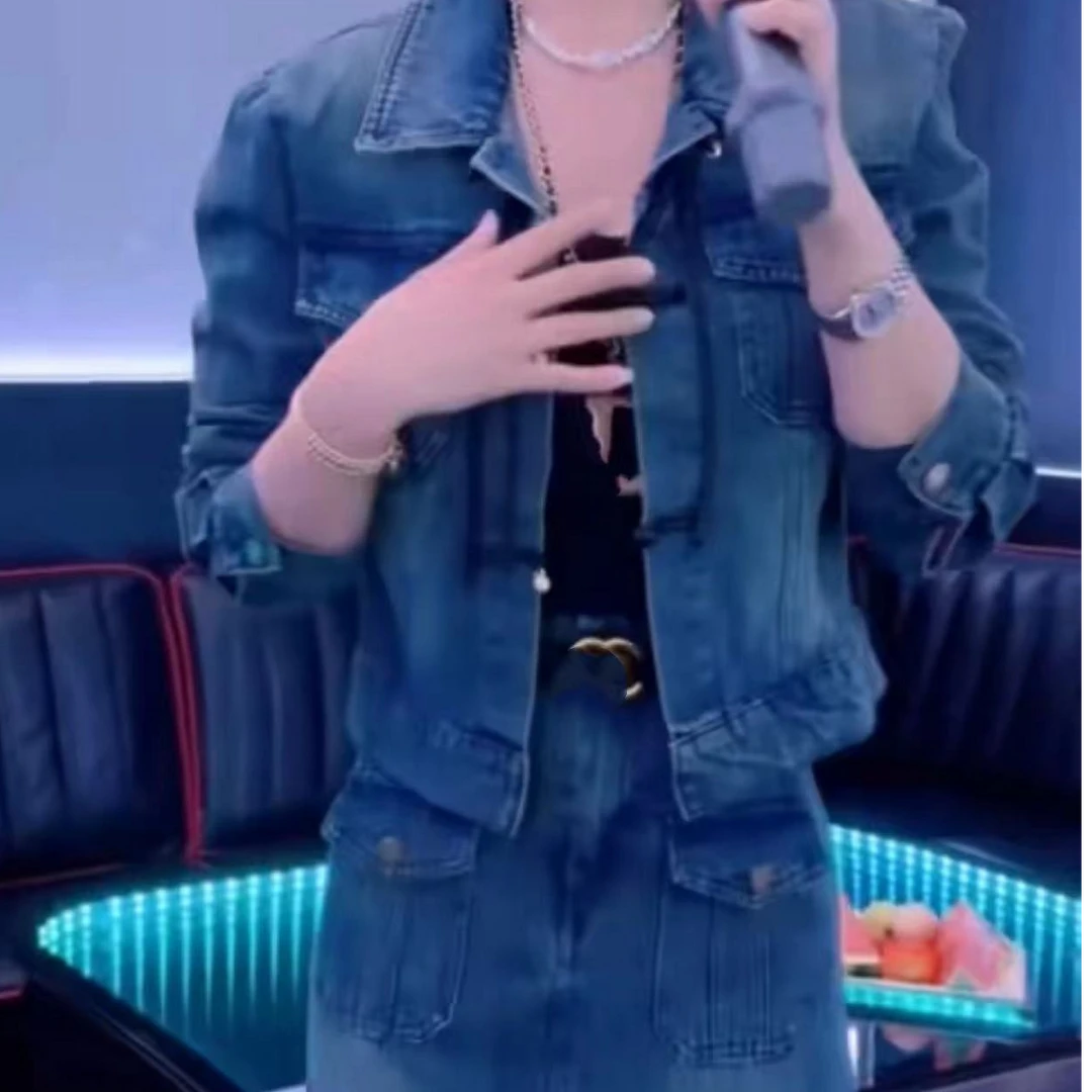 6620 减龄牛仔时尚潮流百搭洋气网红外套+半身裙两件套