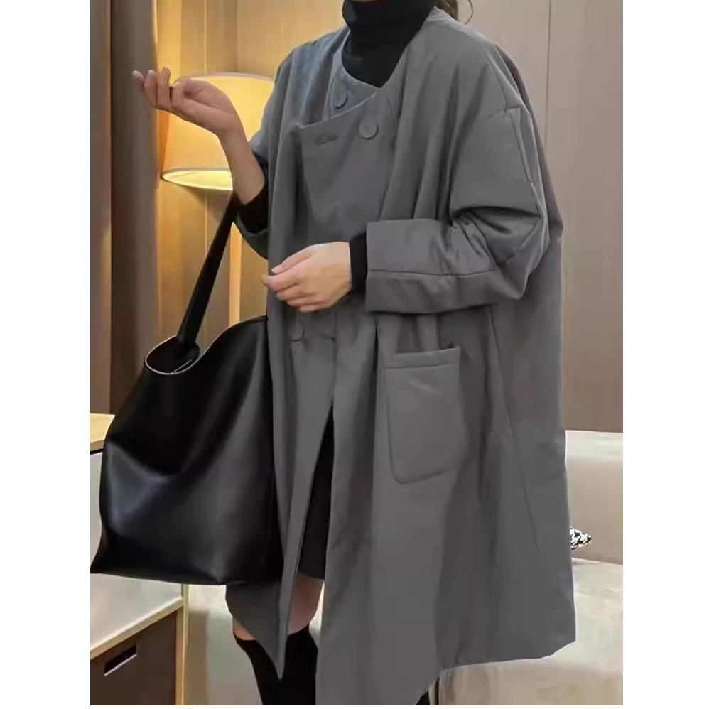 女2025秋冬新款小众设计感休闲保暖厚外套潮高级感中长款棉衣棉服