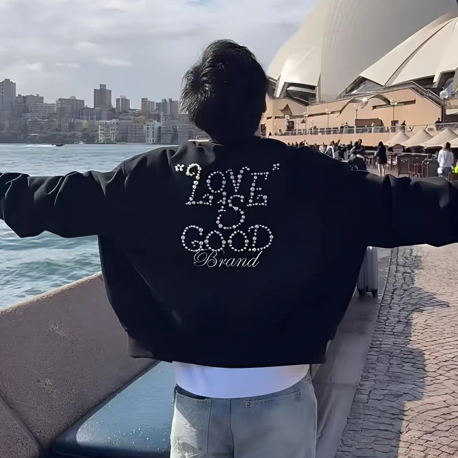GOOD珍珠短款时尚棒球领夹克开衫外套美式外套