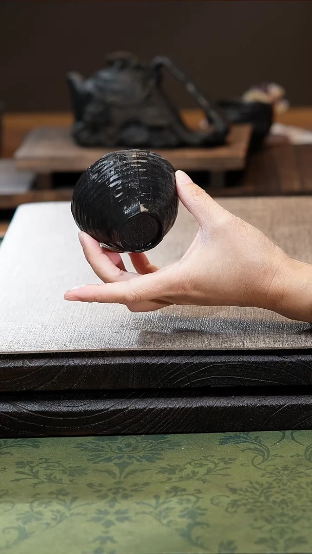 中式归玉堂冰碛岩重工雕刻肌理茶碗杯