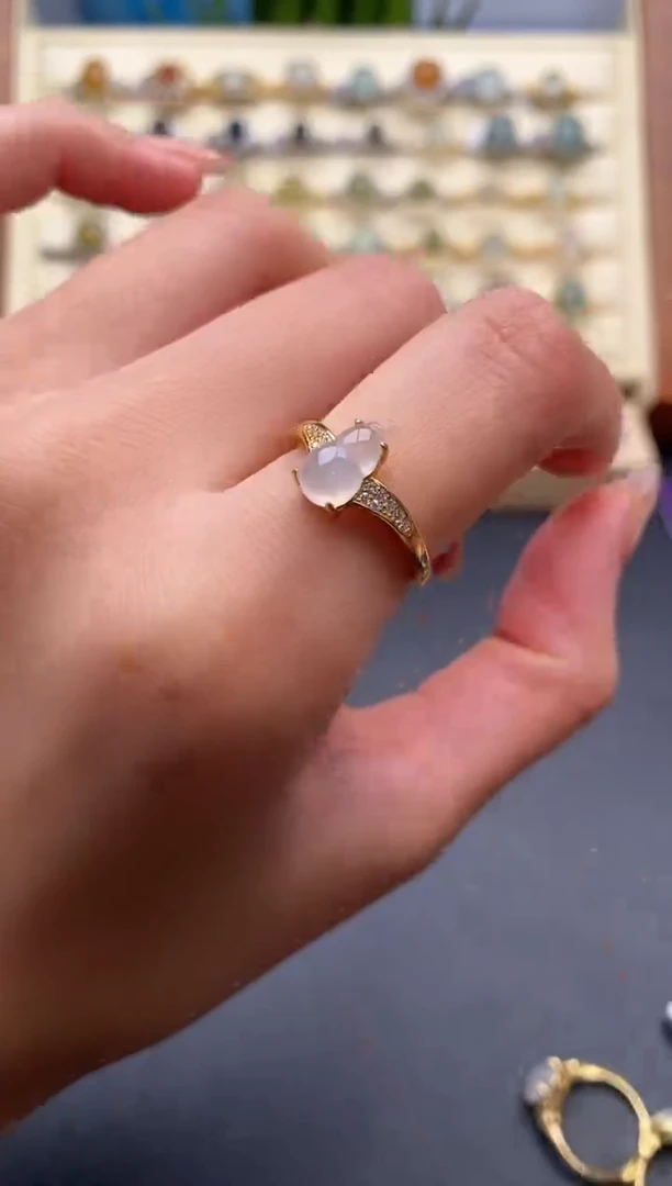 翡翠戒指银S925镶嵌天然翡翠A货44444+7