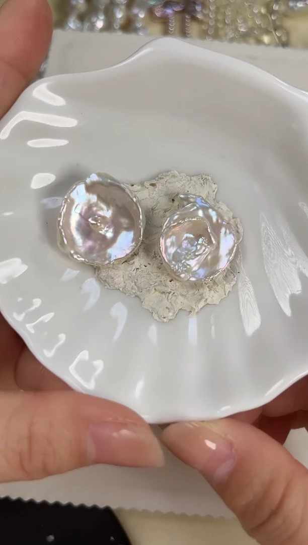 银S925镶嵌耳饰淡水珍珠巴洛克