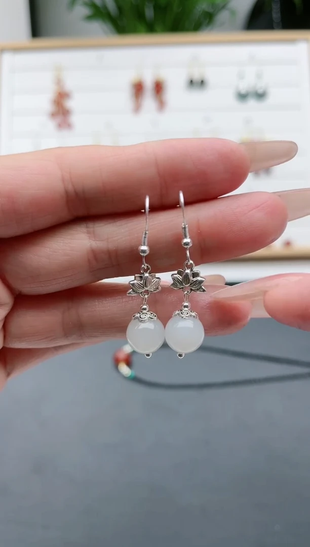 【闪购商品】和田玉耳饰银S925镶嵌2不带证书