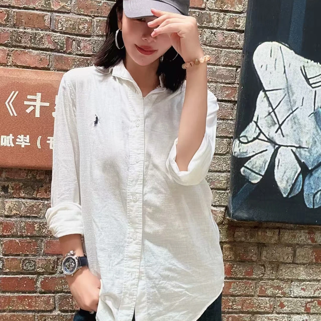 Polo Ralph Lauren/拉夫劳伦 亚麻Logo刺绣翻领长袖衬衫 男女同款