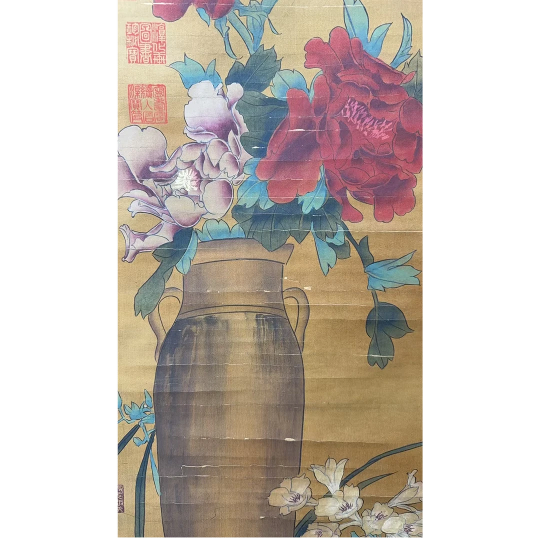 吕老款 娟花卉立轴 100 50 4.5平尺