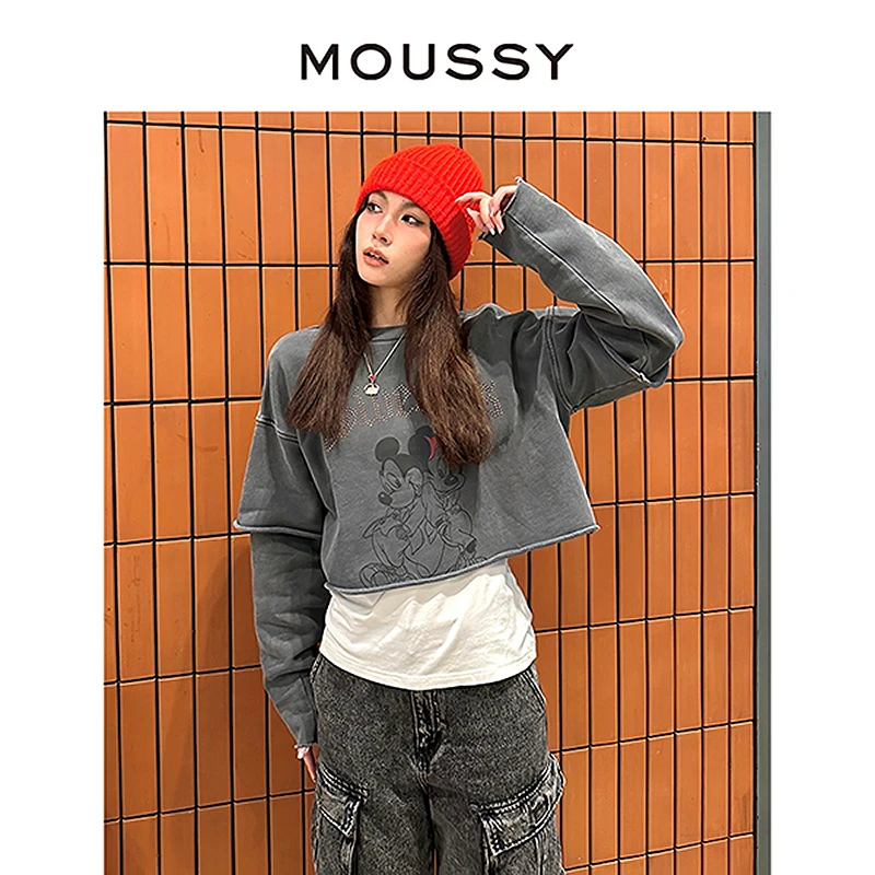 MOUSSY 2024合作款假两件纯棉卫衣女010HSQ90-0270
