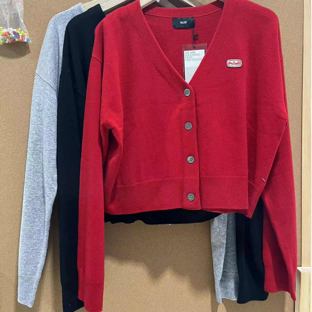 羊毛开衫V领纯色休闲毛衣 H-249001