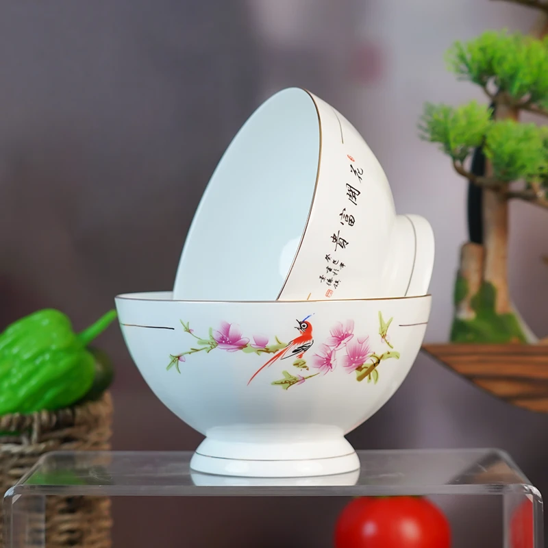 【百善瓷业】半刀泥水点桃花描金6英寸面碗-2个装