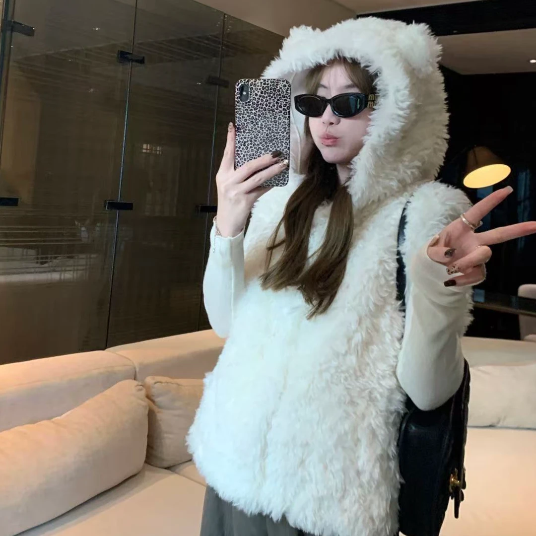 人造皮草 2025新款短款马甲时尚休闲韩版设计毛毛外套