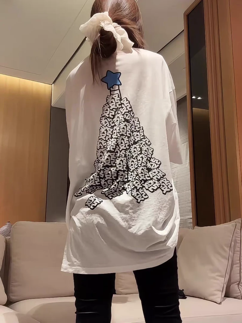 涵涵家~韩系发财星宽松圆领短袖休闲百搭T恤上衣#2525