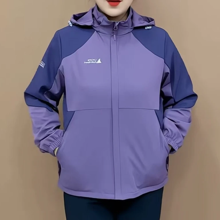 《专柜品质》秋季新款时尚防风女士气质帽子可拆卸妈妈冲锋衣外套5