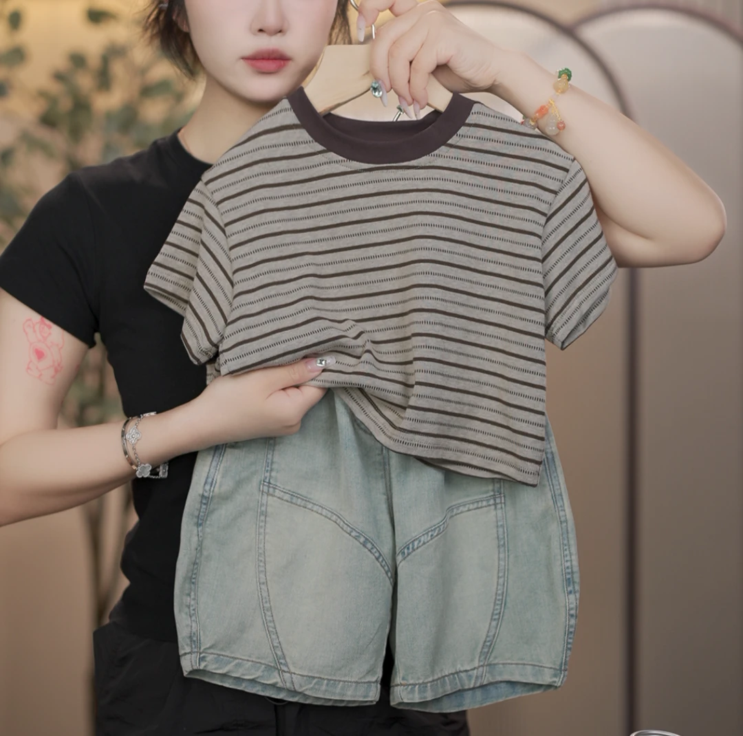 【现货断码不加】2025男童夏季时尚百搭洋气休闲宽松牛仔拼接套装