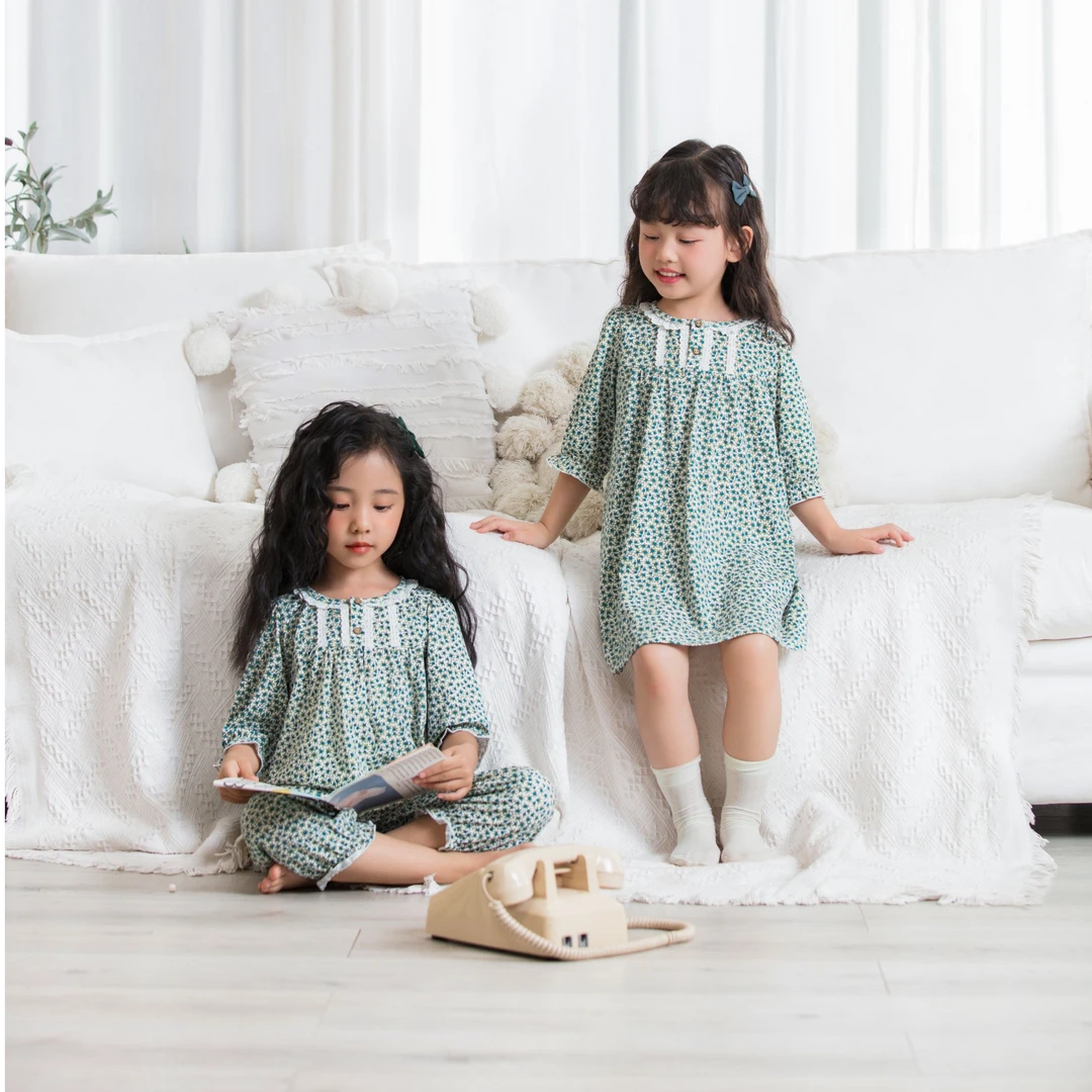 粒粒仔儿童女童春夏服装家居服家居裙碎花系列棉莫代尔儿童服装