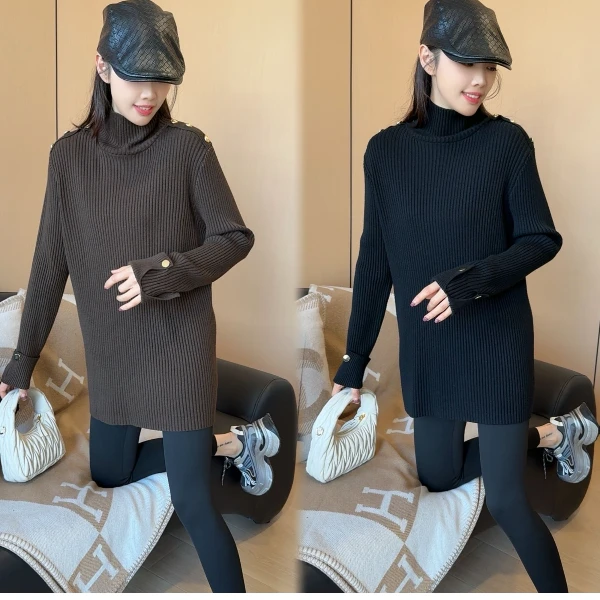 二姐的宝藏秋冬新款百搭加厚高领金属扣针织高领毛衣#24472