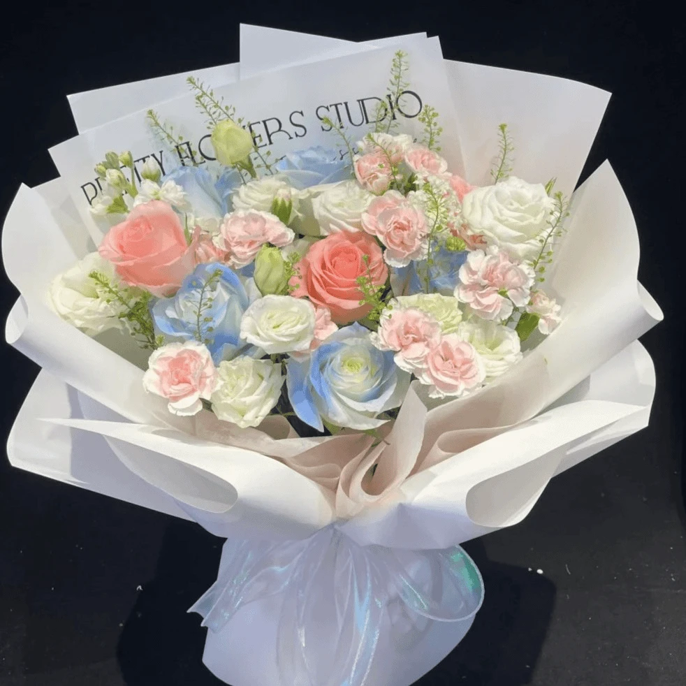 粉玫瑰混搭韩式精致花束送闺蜜送女友全国同城花店配送