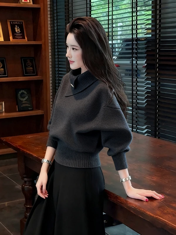 秋冬韩系淡人高知老钱风轻熟设计感软糯慵懒灰色高领打底针织