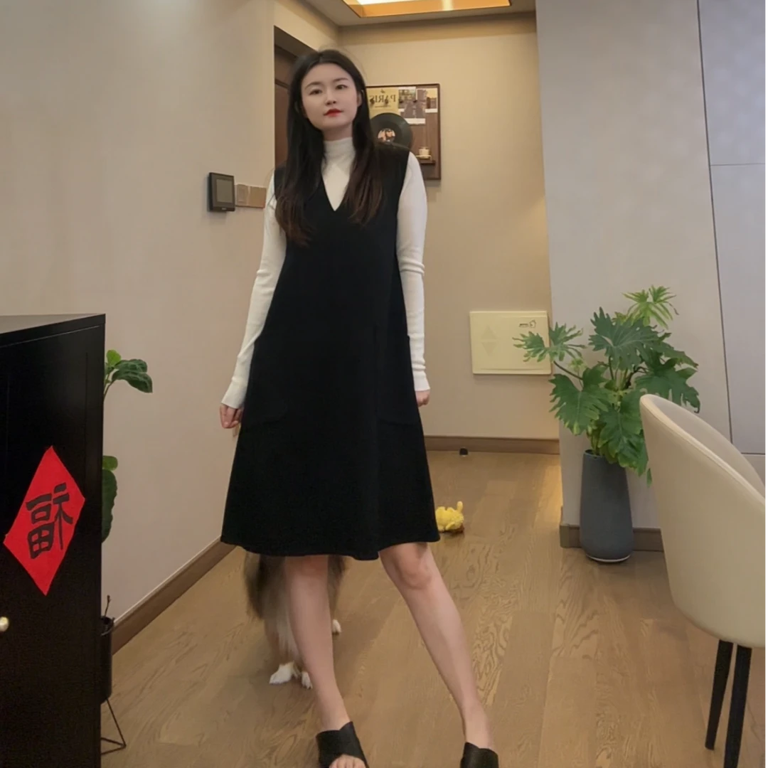C*S 天丝羊毛法式高级感双面呢V领背心裙
