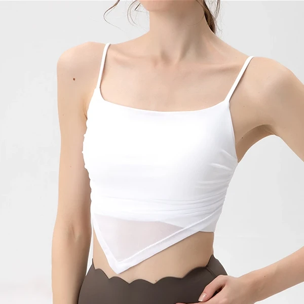 半月式新款细肩带瑜伽服背心女带胸垫内搭修身显瘦纯欲网纱吊带