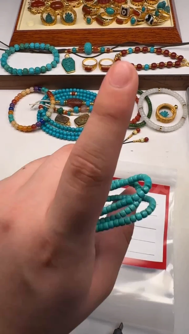 18K金镶嵌绿松石挂件远****~手串手串