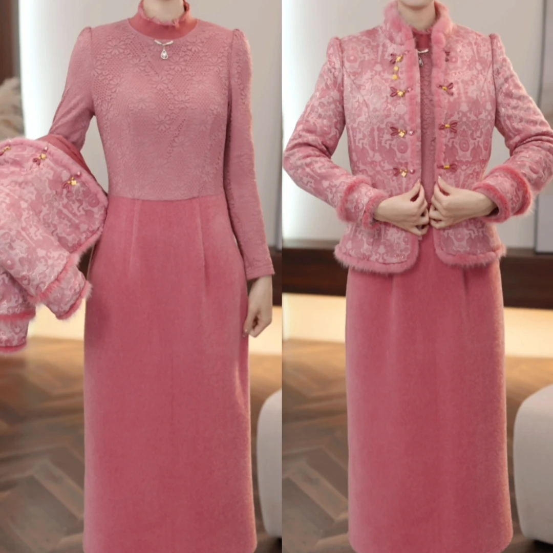 【芊霓女装】25196冬季新款两件套连衣裙遮肚子收腰显气质百搭