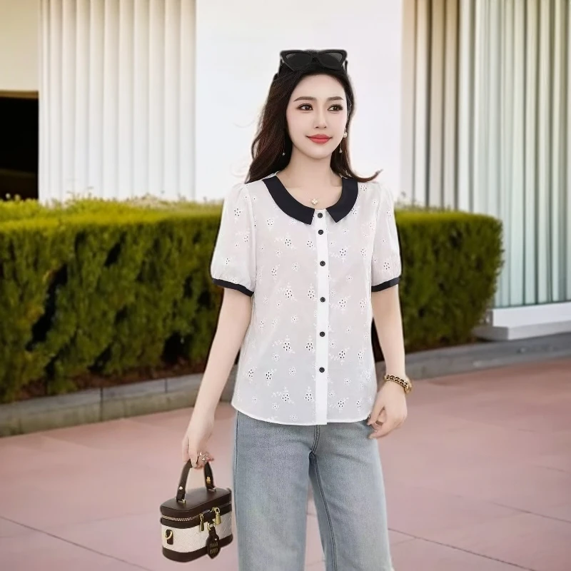 K70#【木兮兮专属】2025年夏季新女气质显瘦刺绣休闲百搭时尚小衫