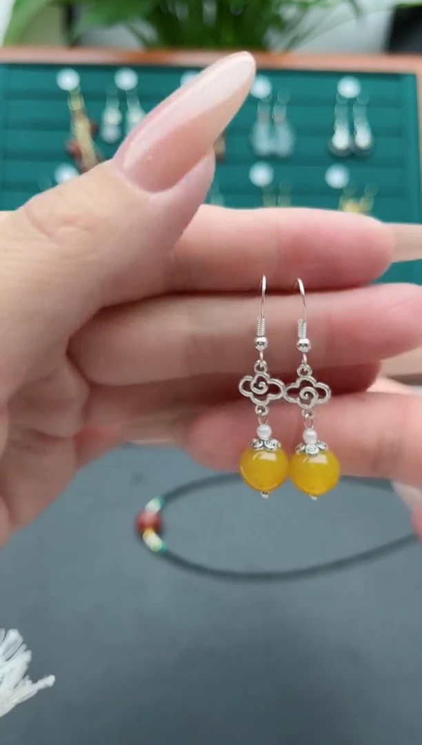 【闪购商品】玛瑙/玉髓耳饰银S925镶嵌351