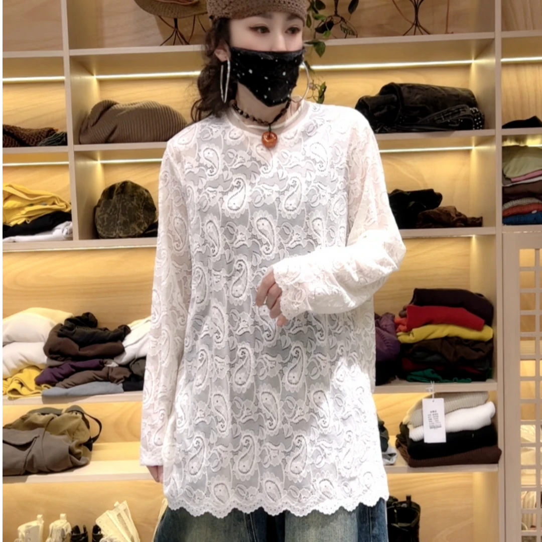 6010早春新品时尚性感百搭蕾丝打底上衣