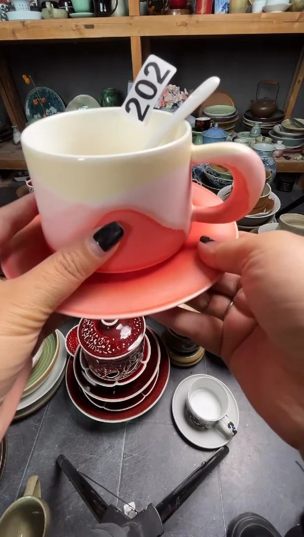 瓷片娟*202窑变粉咖啡杯