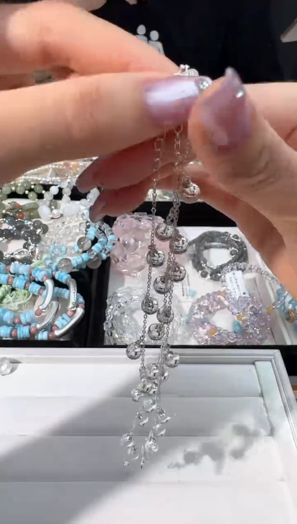 水晶手链银S925镶嵌I005白水提溜手链