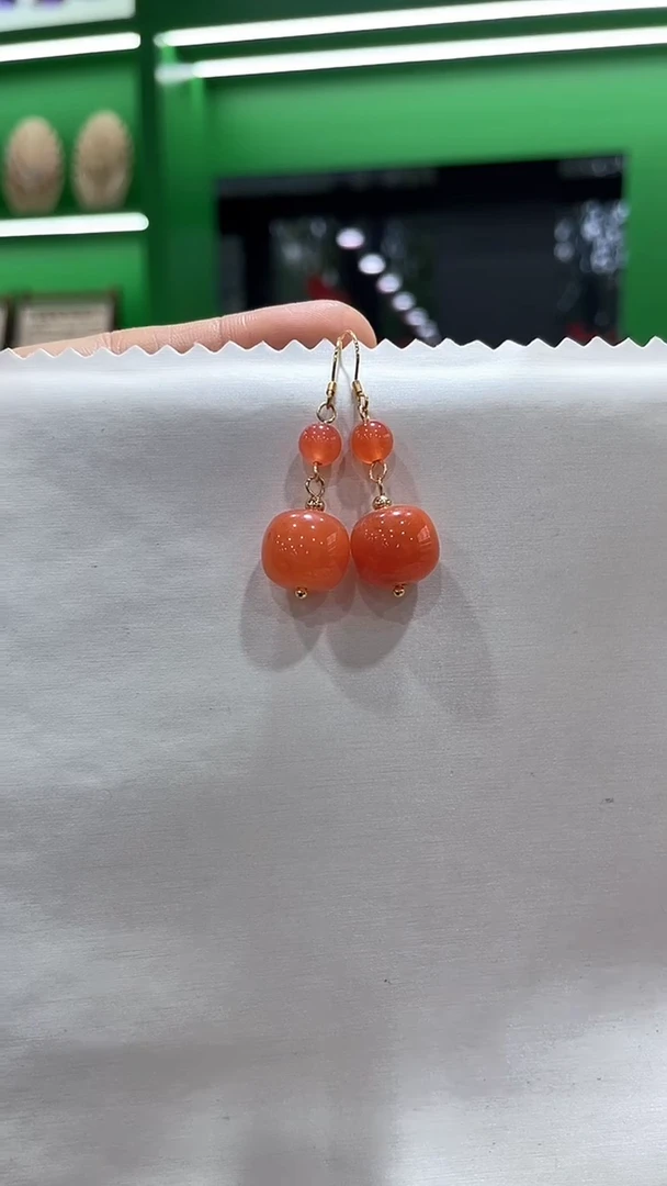 银S925镶嵌南红玛瑙耳饰火**珠15