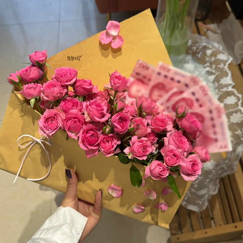 浪漫高级感玫瑰信封花束成品有钱花仿真花花束生日礼物女生礼品