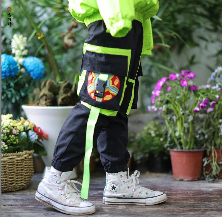 【古阿新】原创中国风潮刺绣醒狮男女童国潮秀场飘带长裤