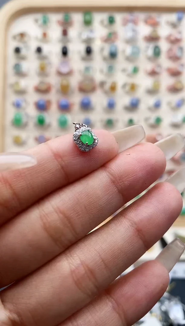 【闪购商品】翡翠颈饰银S925镶嵌缅甸天然A货翡翠111  6+2