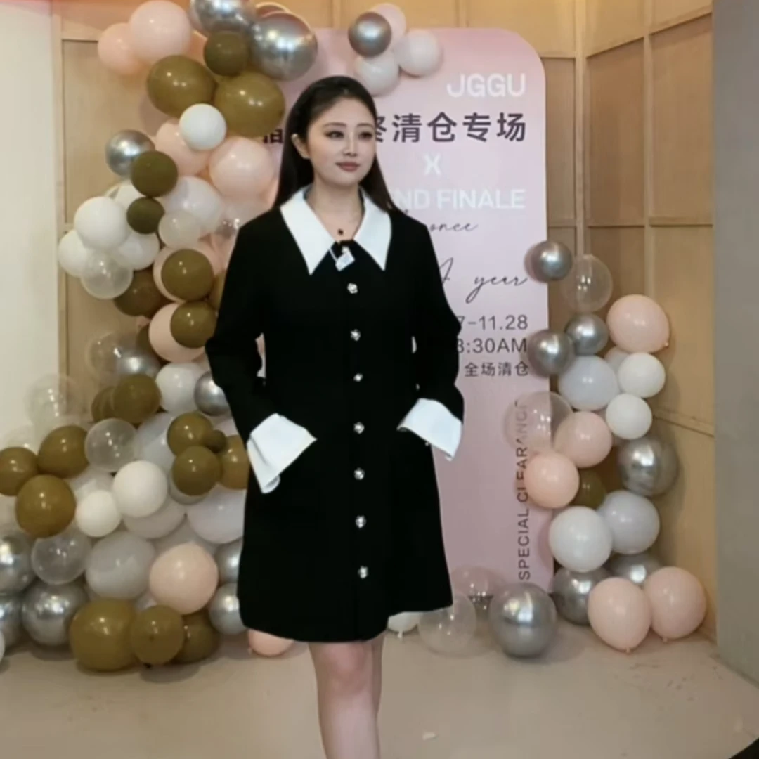 中长款撞色领外套翻领小香风秋冬时尚