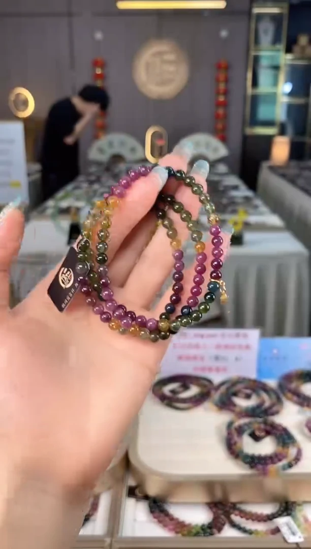 未镶嵌老矿碧玺色标彩虹三圈手串5mm+碧玺多样性发一条mz