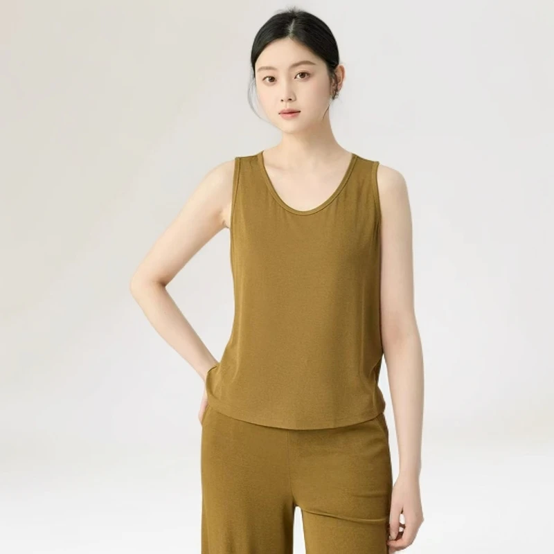 阿玛施AMASS新款女装休闲减龄亲肤凉爽薄款纯色黑色背心5301073