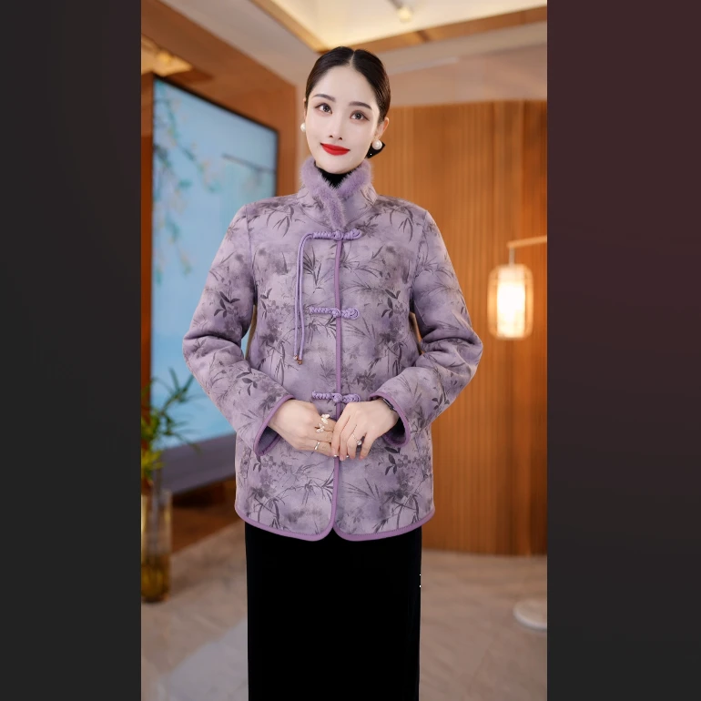 2025冬季新中式 双面穿水貂毛领  貂绒皮毛一体外套女