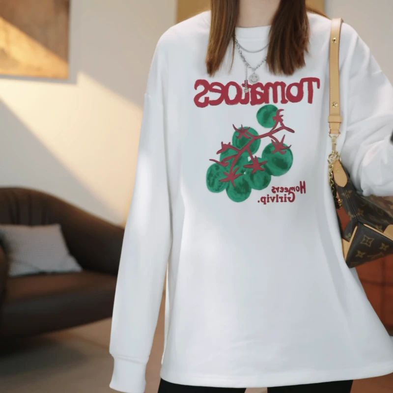 新款秋冬韩系时尚宽松圆领印花休闲百搭长袖T恤LK2508361