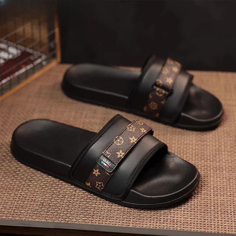 基密雷昂夏季皮质轻便拖鞋男士高端外穿防滑防臭潮牌户外出一字拖