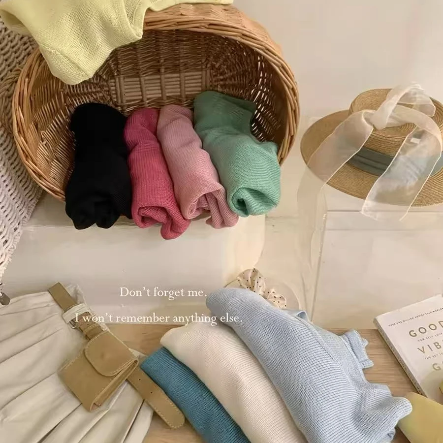 韩系透气柔软多巴胺圆领套头针织罩衫女春夏宽松洋气净版百搭上衣