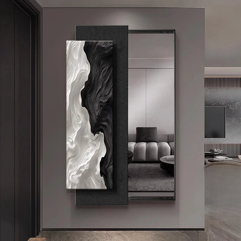 轻奢暗藏式全身镜装饰画推拉隐藏式穿衣镜隐形玄关卧室试衣镜子画