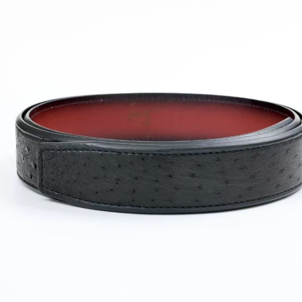 鸵鸟皮腰带加厚无夹层3.8宽打眼自动打眼男士时尚休闲皮带头扣头