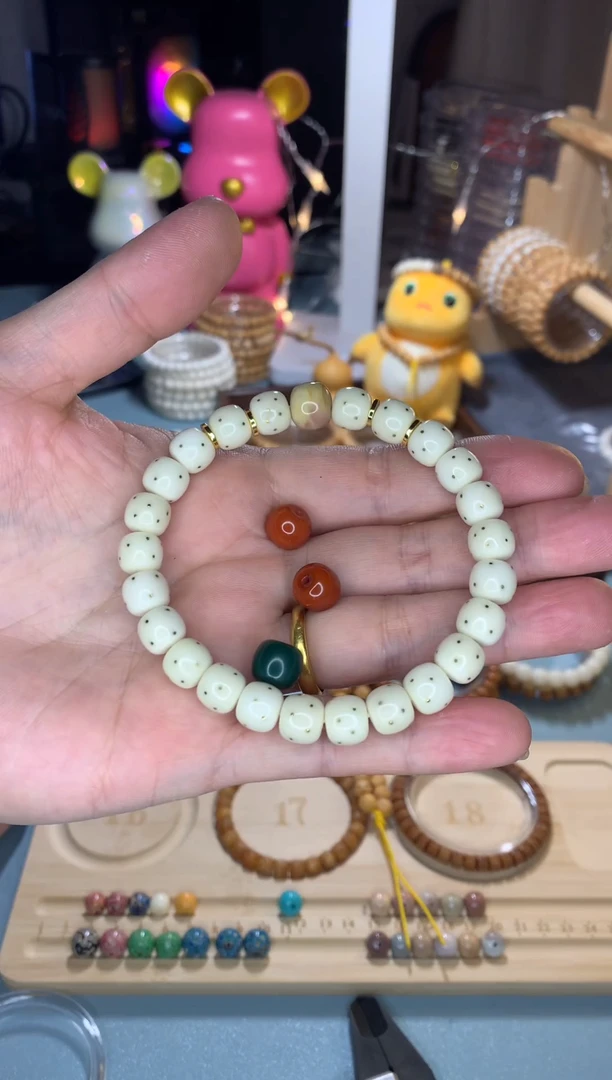 【闪购商品】白玉菩提手串白玉98老型镶嵌铜钉加3颗顶珠