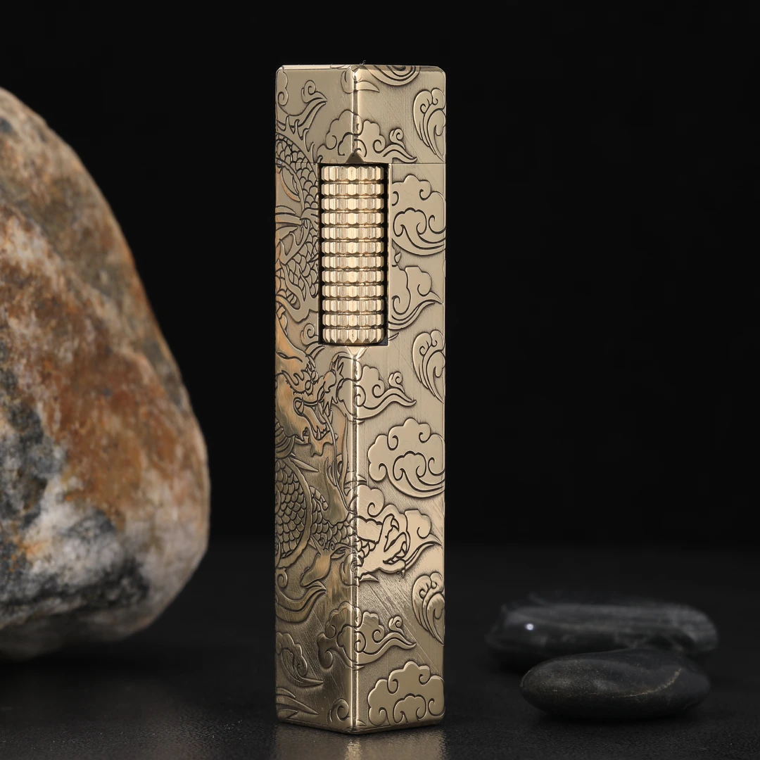 好运达短款长波轮祥云龙雕刻创煤油意打火机变色手工复古窄铜制品