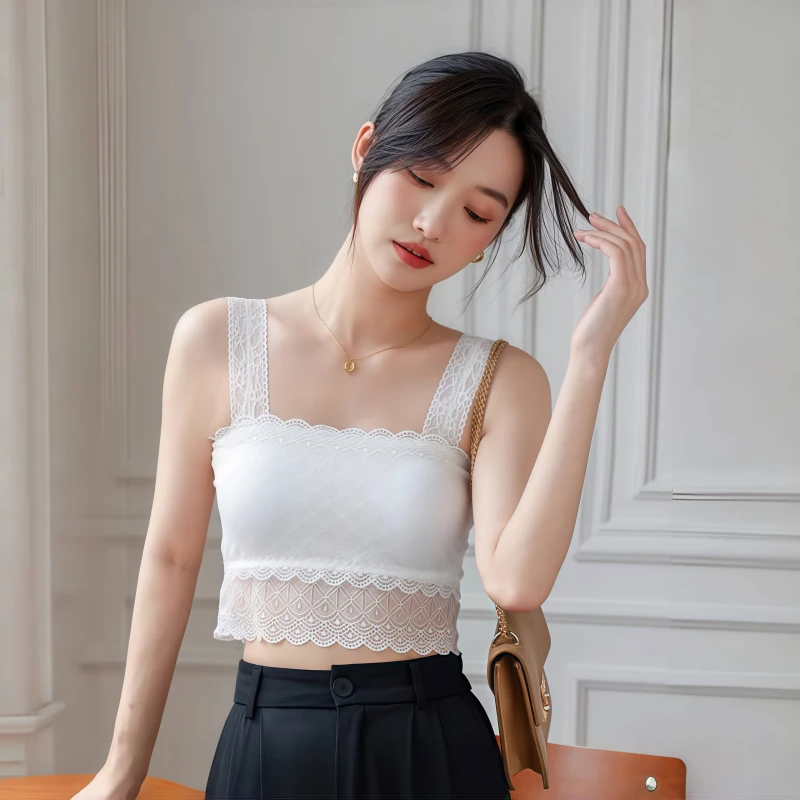 蕾丝吊带抹胸女夏薄款白色打底内衣短款内搭美背防走光裹胸小背心