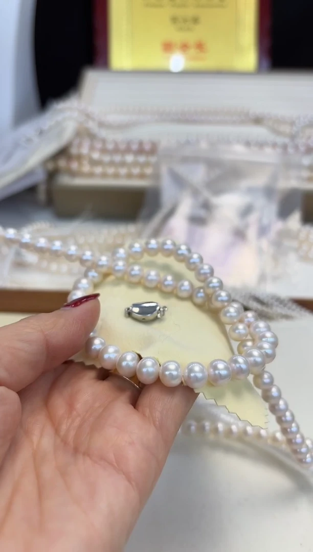 颈饰银S925镶嵌淡水珍珠7.5-8.5mm无核白珠项链